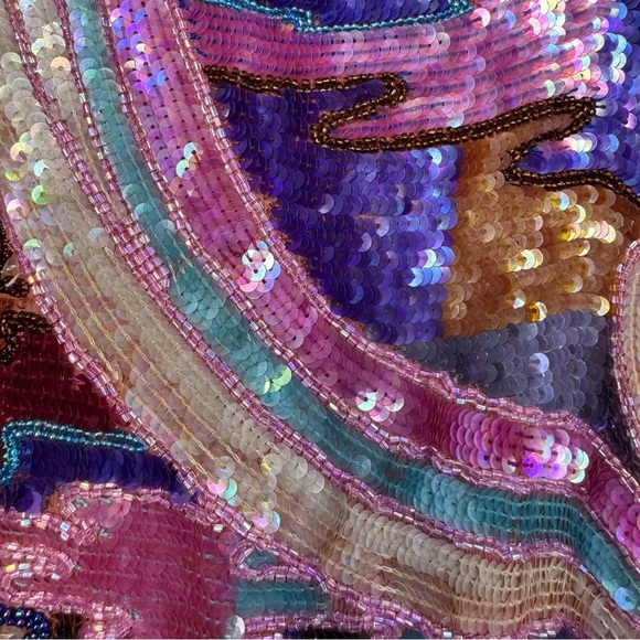 Vintage 100% Silk Y2K Babydoll Top Size XL Beaded Sequin Boho Fairy Festival - Picture 7 of 10